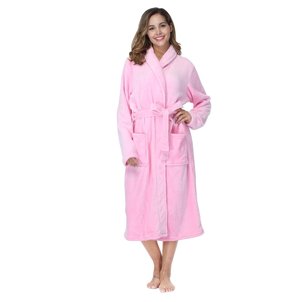 RONGTAI Womens Bathrobe Ladies Fleece Plush Warm Long Robes Fleece Nightgown Sleepwear