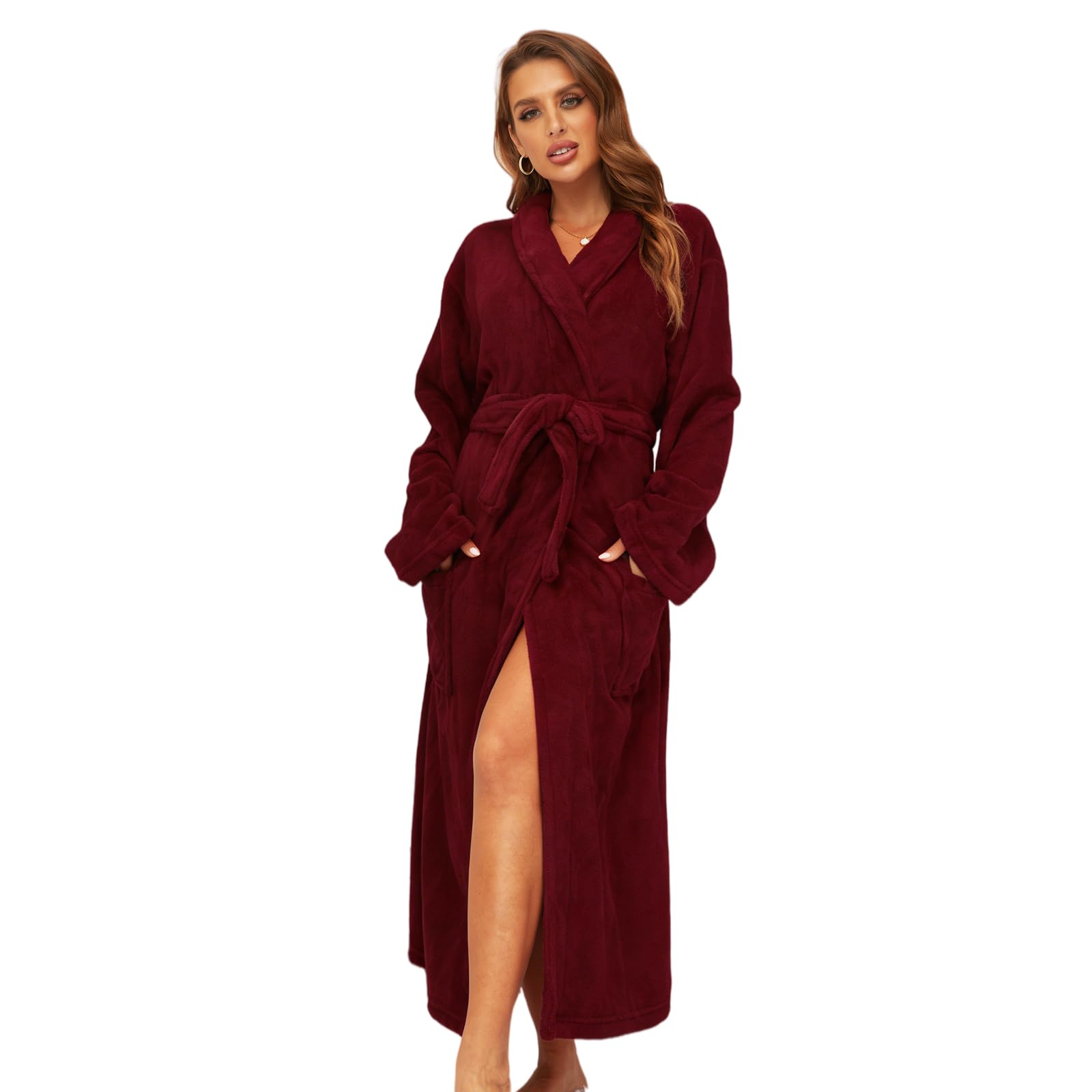 RONGTAI Womens Bathrobe Ladies Fleece Plush Warm Long Robes Fleece Nightgown Sleepwear