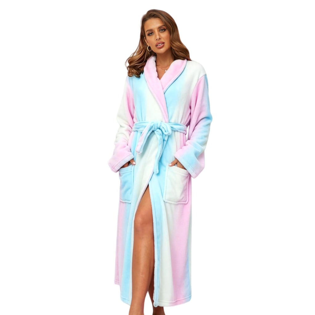 RONGTAI Womens Bathrobe Ladies Fleece Plush Warm Long Robes Fleece Nightgown Sleepwear