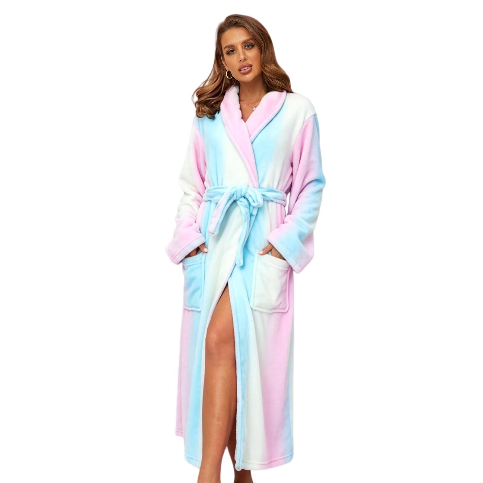 RONGTAI Womens Bathrobe Ladies Fleece Plush Warm Long Robes Fleece Nightgown Sleepwear