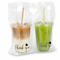 2-Cup Drink Carrier Bags, 32oz Cup Holder for Delivery, 100 pack | Increased 14 inch Width, Stronger Handles, Hot and Cold Beverages, Thick & Stable, Thank You Print, Spill Containment Design