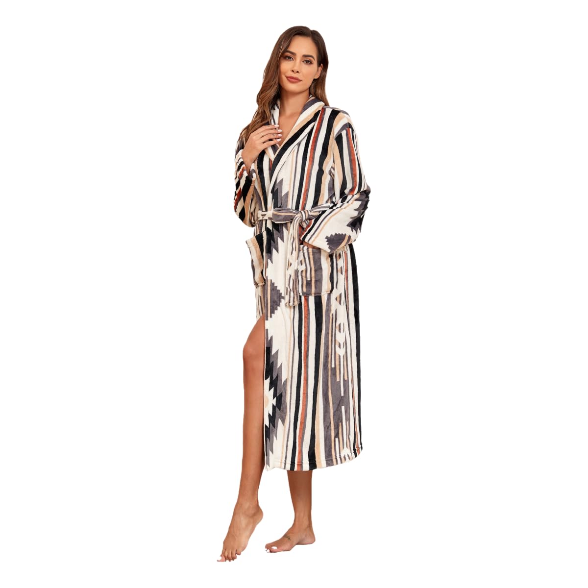 RONGTAI Womens Bathrobe Ladies Fleece Plush Warm Long Robes Fleece Nightgown Sleepwear