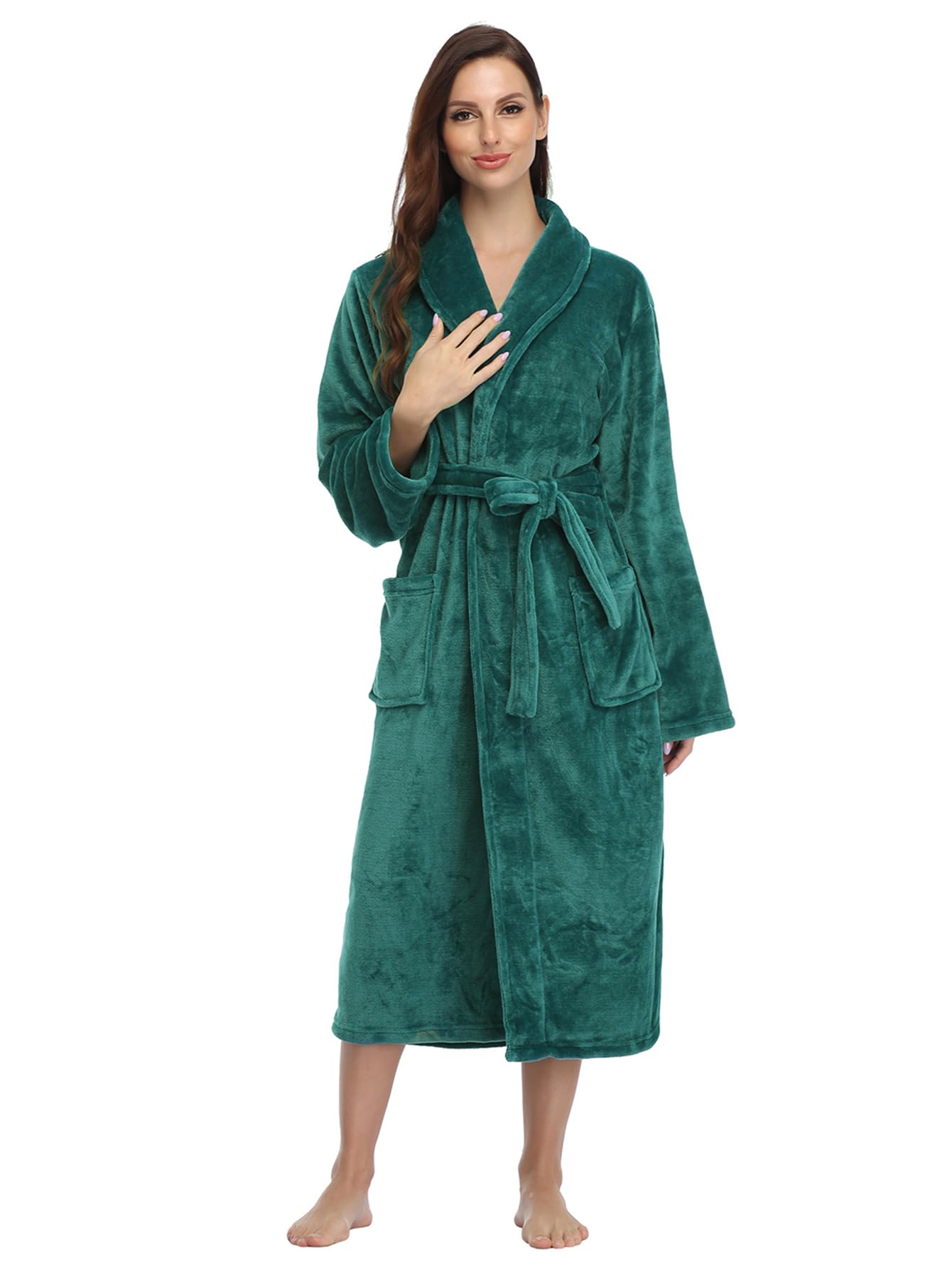 RONGTAI Womens Bathrobe Ladies Fleece Plush Warm Long Robes Fleece Nightgown Sleepwear