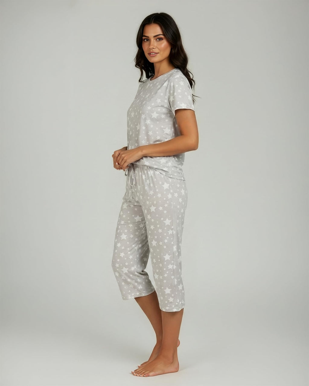 Real Essentials 2 Pack: Womens Pajamas Short Sleeve Sleepwear Tops and Capri Pants Pjs Print Pajama Sets (Available In Plus)