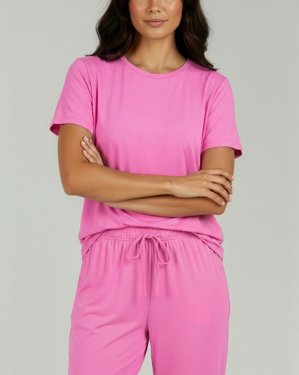 Real Essentials 2 Pack: Womens Pajamas Short Sleeve Sleepwear Tops and Capri Pants Pjs Print Pajama Sets (Available In Plus)
