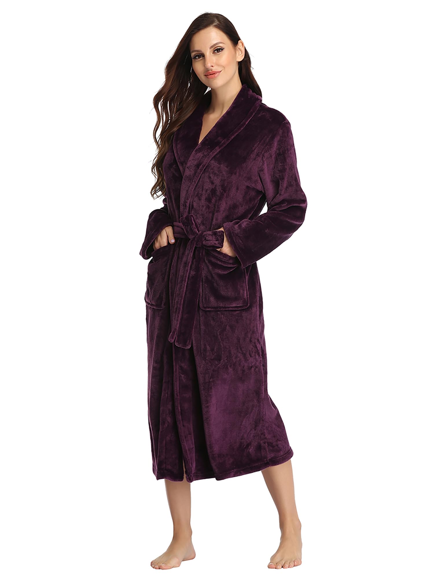 RONGTAI Womens Bathrobe Ladies Fleece Plush Warm Long Robes Fleece Nightgown Sleepwear