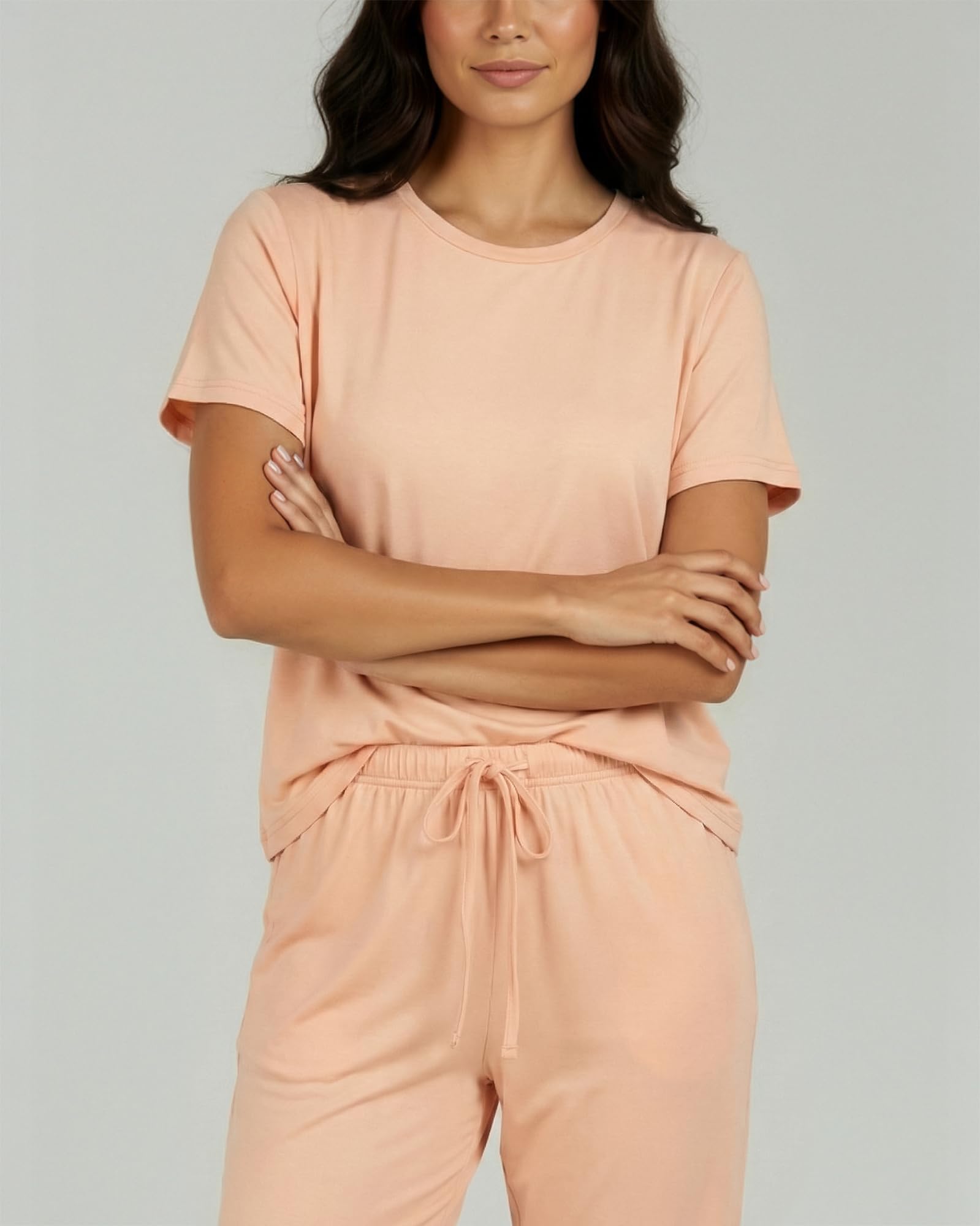 Real Essentials 2 Pack: Womens Pajamas Short Sleeve Sleepwear Tops and Capri Pants Pjs Print Pajama Sets (Available In Plus)