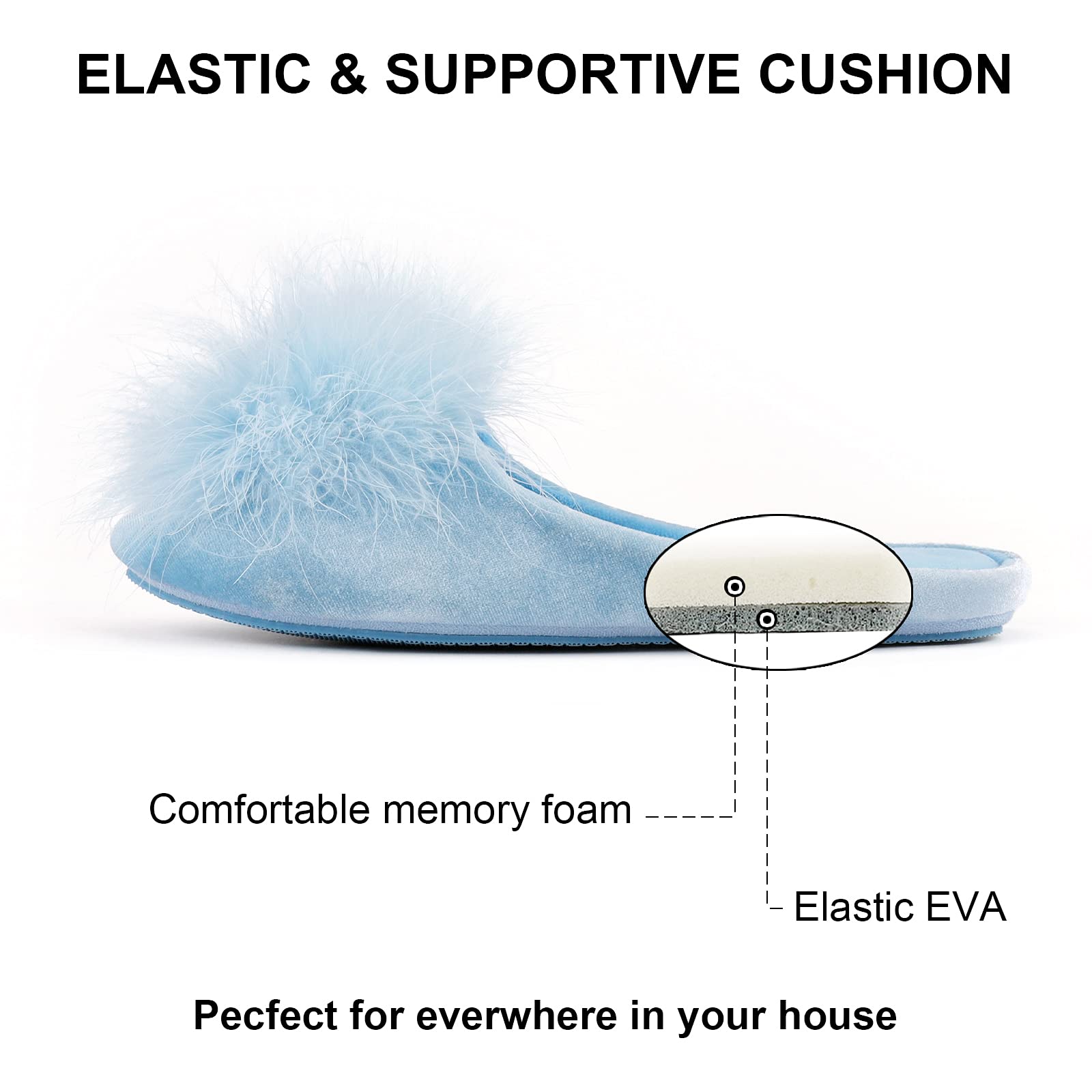 BCTEX COLL Women's Cozy Velvet Memory Foam House Slipper, Ladies Fuzzy Bedroom Slipper Non-slip Sole