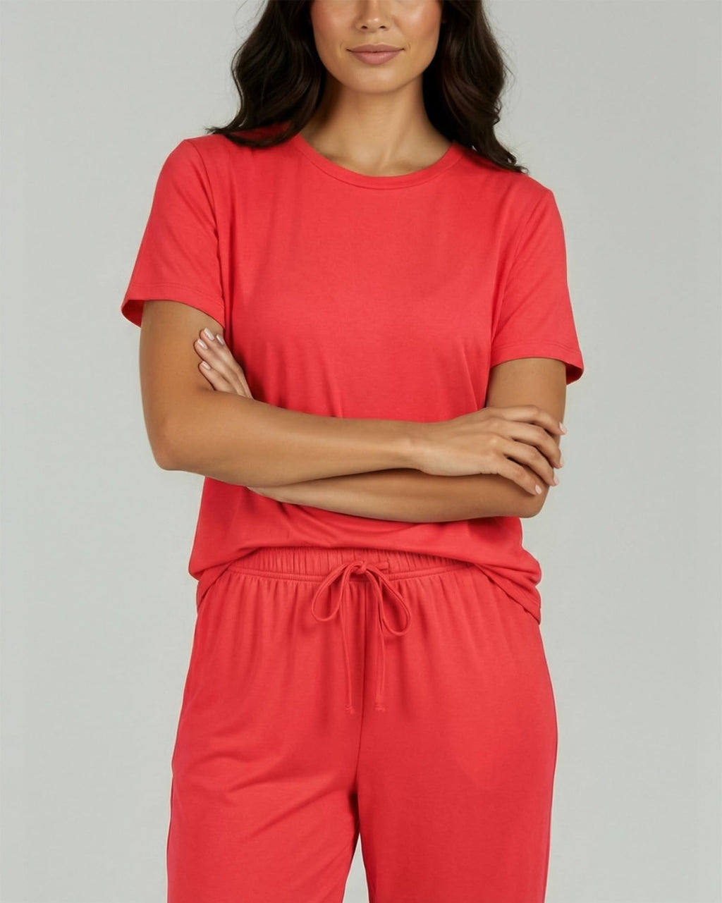 Real Essentials 2 Pack: Womens Pajamas Short Sleeve Sleepwear Tops and Capri Pants Pjs Print Pajama Sets (Available In Plus)