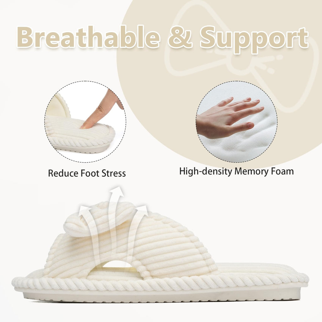 GOEWY Cute Slippers for Women Indoor and Outdoor Cozy Soft Bow Open Toe Womens Slippers with Memory Foam Anti-Skid Sole Slides Spa Birthday Gifts for Women Mom Her Ladies Bridesmaid