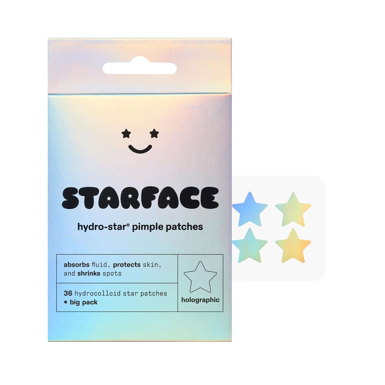 Starface Hydro-Star Holographic Pimple Patch Refills, Hydrocolloid, Dermatologist Tested, Covers and Protects Spots, Absorbs Pimple Gunk, Vegan, Cruelty-Free Skincare, Amazon Exclusive (36 Count)