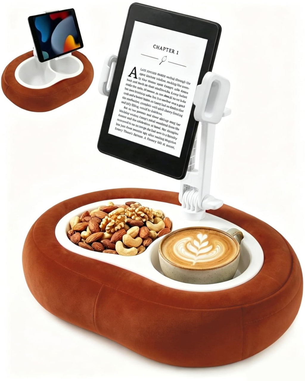 Tablet Pillow Stand, Compatible with 5"-12.9" Kindle, iPad, Phone/Tablet, Google, Samsung, 360° Rotating Phone Holder for Bed, Soft Plush Fabric, Detachable Bowl, Reading and Relaxation on Bed, Pink
