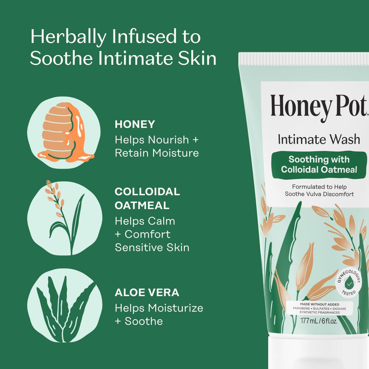 The Honey Pot Company - Feminine Wash - Herbal Infused - Sensitive Skin Types - PH Balanced Plant Based Hygiene Products - Sensitive w/Rosewater - 5.51 Fluid Oz.