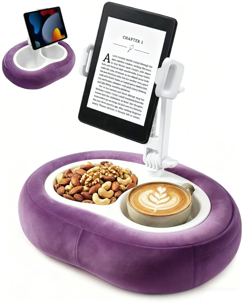 Tablet Pillow Stand, Compatible with 5"-12.9" Kindle, iPad, Phone/Tablet, Google, Samsung, 360° Rotating Phone Holder for Bed, Soft Plush Fabric, Detachable Bowl, Reading and Relaxation on Bed, Pink