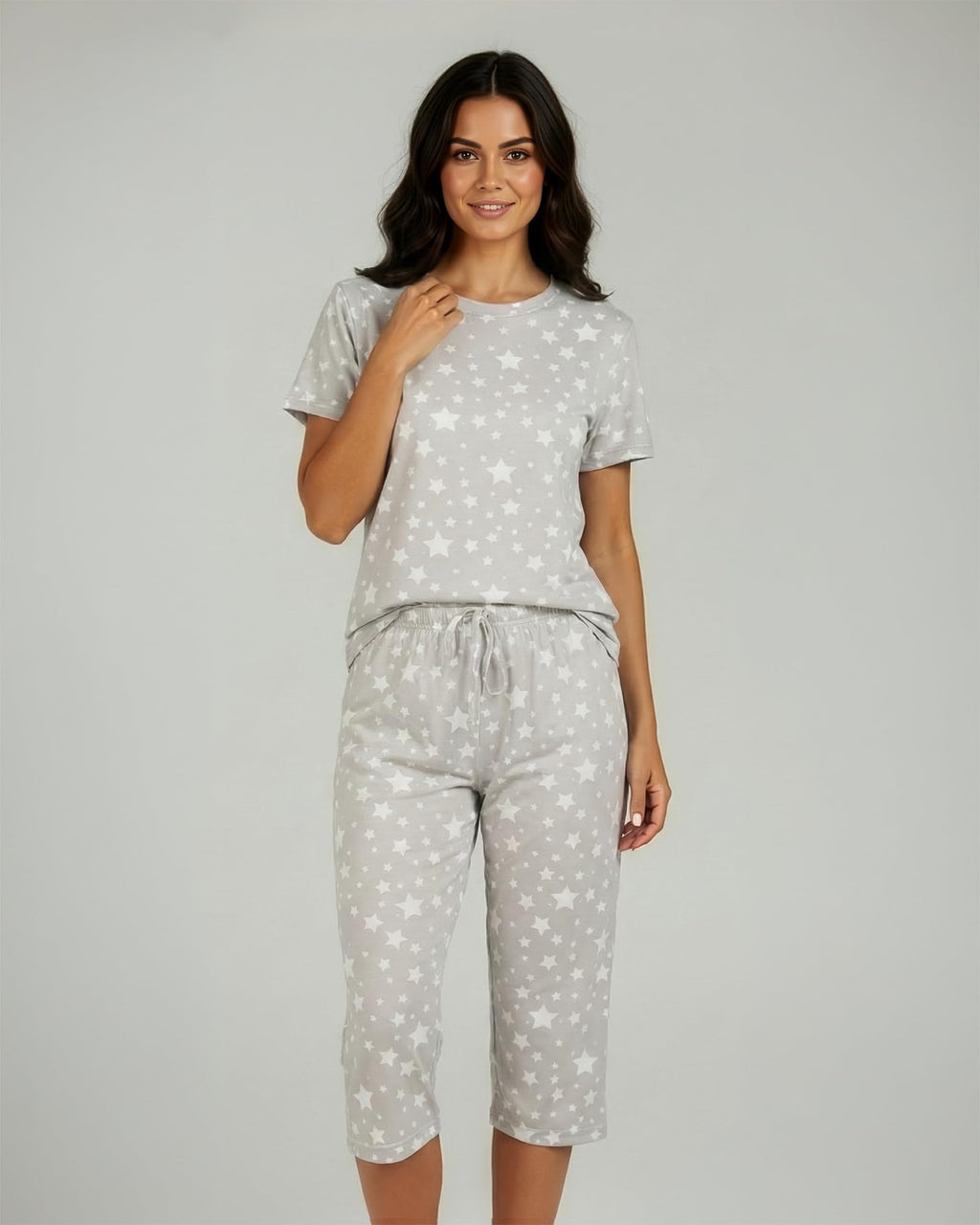 Real Essentials 2 Pack: Womens Pajamas Short Sleeve Sleepwear Tops and Capri Pants Pjs Print Pajama Sets (Available In Plus)