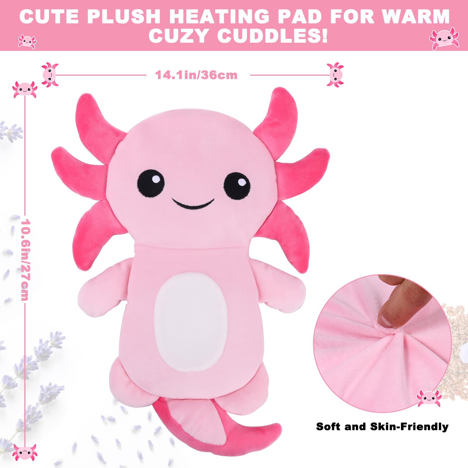 Microwavable Heating Pads for Cramps, Cute Microwave Heating Pad Period Cramps Pain Relief for Women & Girls, Stuffed Animals Moist Heat Pad for Menstrual-Washable Heat Pack (Purple Axolotl)