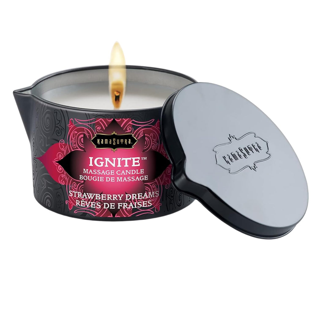 KAMA SUTRA Ignite Massage Candle - Coconut Oil and Soy Based - Island Passion Berry, 6 oz Candle Melts into a Warm Massage Oil, Couples Massage, Pour Spout Massage Candle