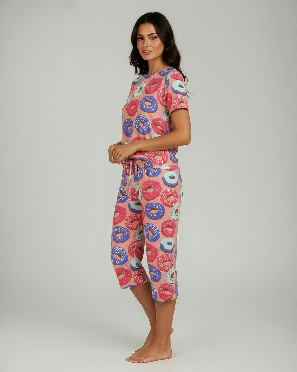 Real Essentials 2 Pack: Womens Pajamas Short Sleeve Sleepwear Tops and Capri Pants Pjs Print Pajama Sets (Available In Plus)