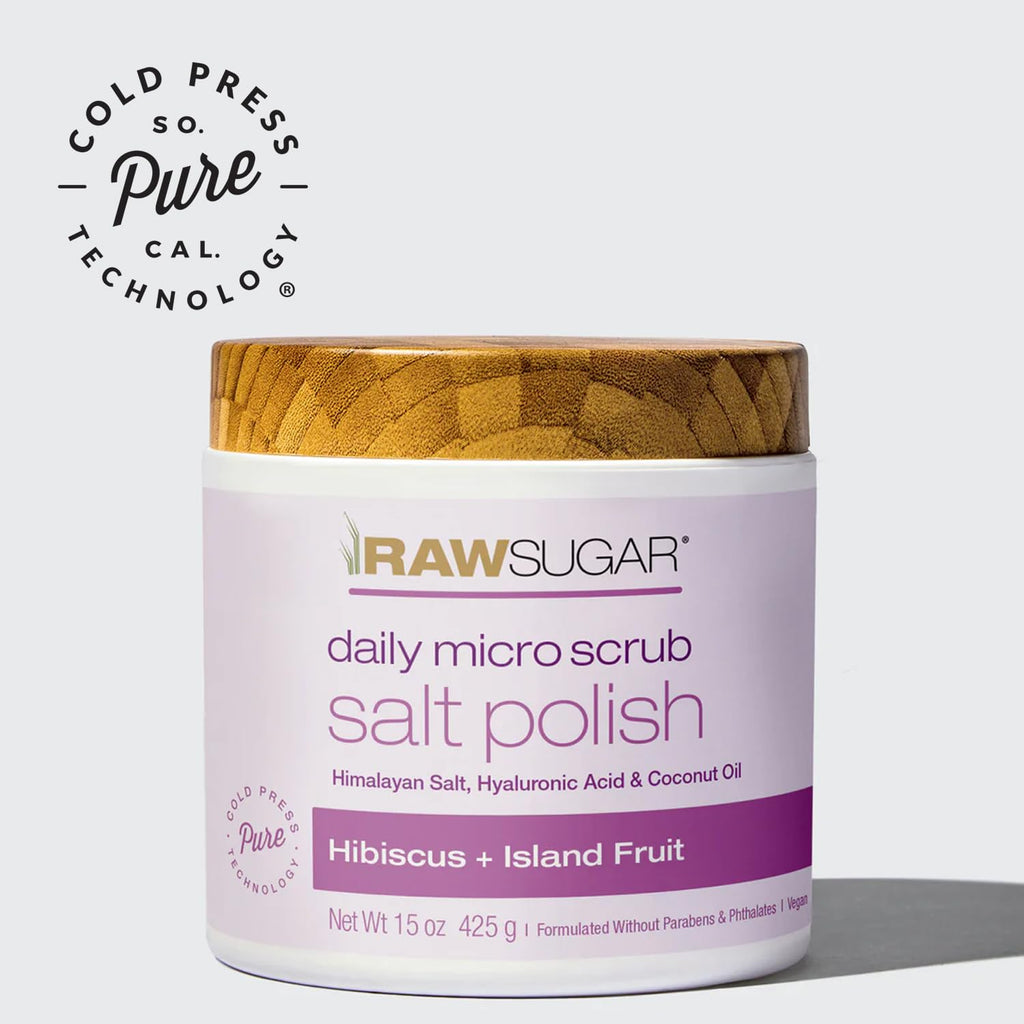RawSugar Daily Micro Salt Scrub for Body, Exfoliates & Brightens, 15 oz