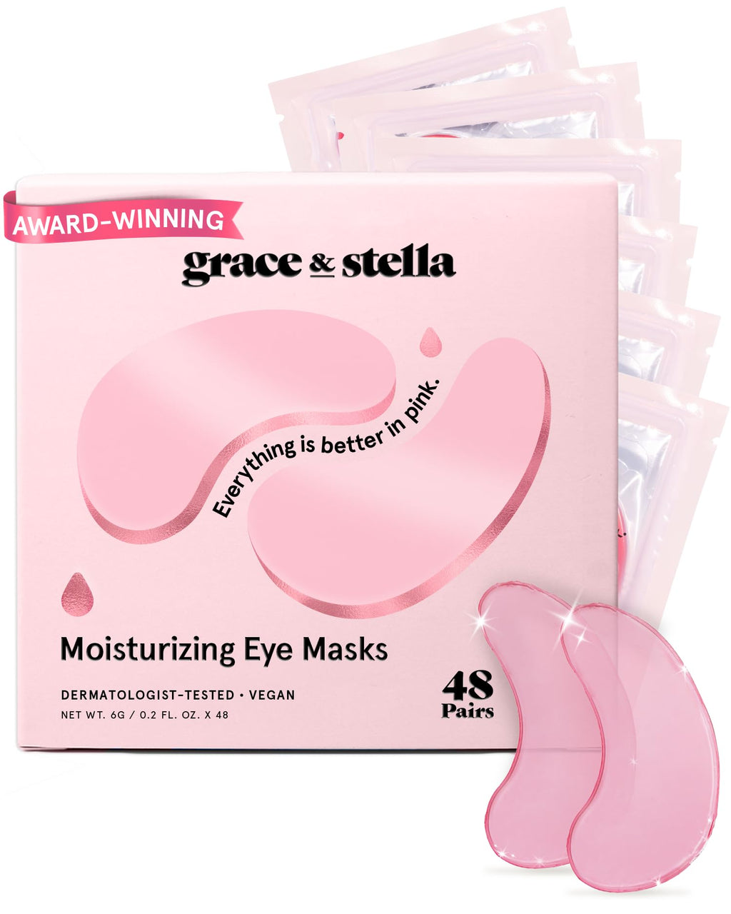 grace & stella Award Winning Under Eye Mask Reduce Dark Circles, Puffy Eyes, Undereye Bags, Wrinkles, Gel Under Eye Patches, New Mom Gifts - Vegan Self Care (48 Pairs, Blue)