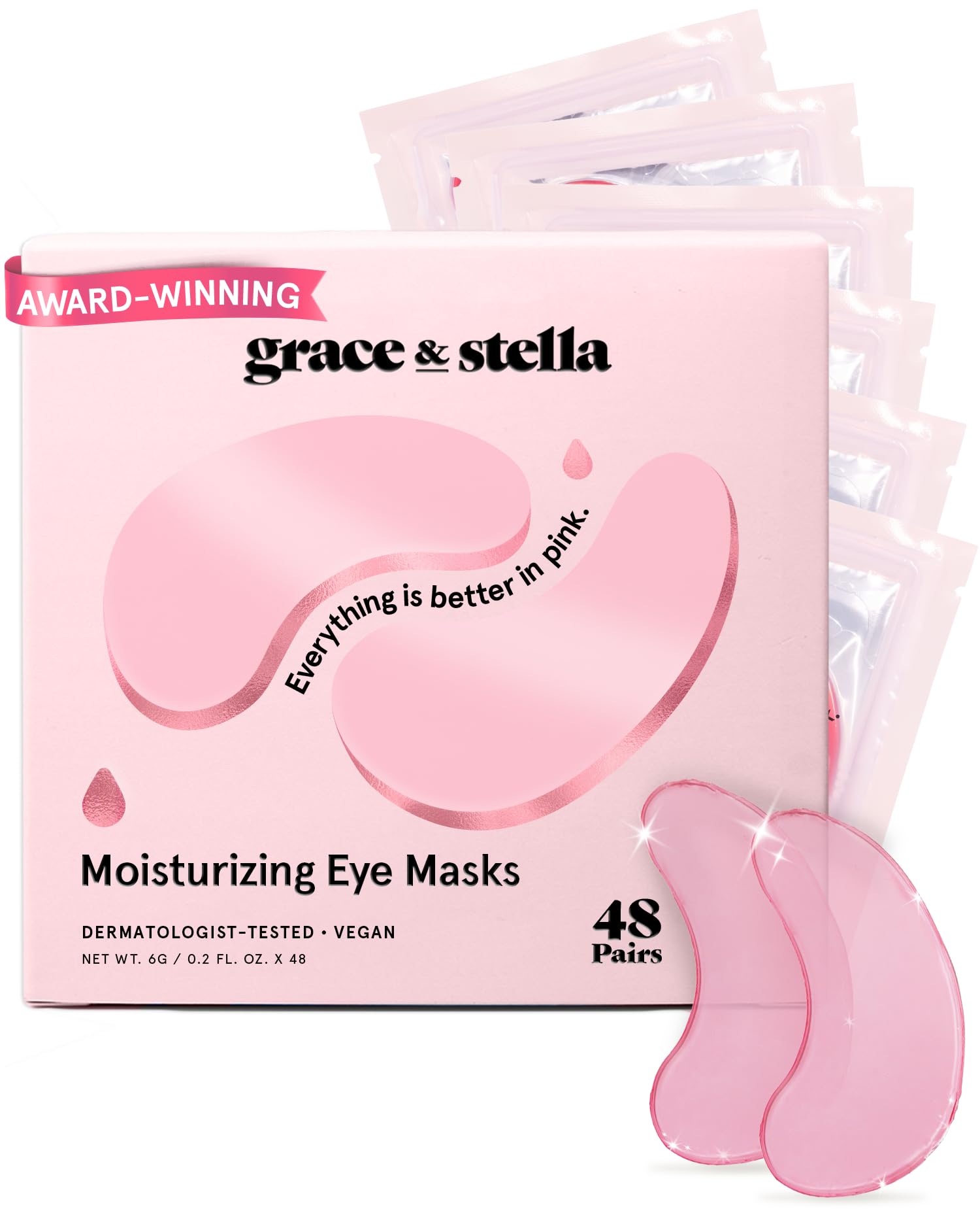 grace & stella Award Winning Under Eye Mask Reduce Dark Circles, Puffy Eyes, Undereye Bags, Wrinkles, Gel Under Eye Patches, New Mom Gifts - Vegan Self Care (48 Pairs, Blue)