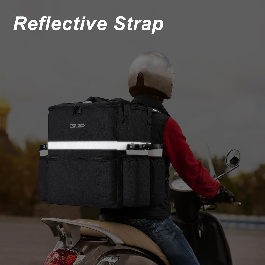 Food Delivery Backpack with 4 Cup Holder, Insulated Pizza Delivery Bag for Delivery Bike, Large Leakproof Delivery Bags for Hot/Cold Food for Uber Eats, Doordash, Postmates（Black）