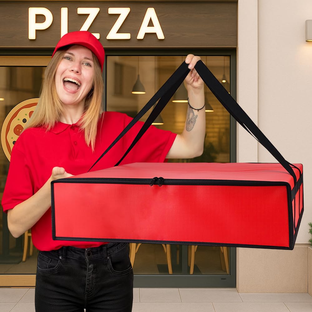 Bodaon Insulated Pizza Delivery Bag, 20" x 20" x 6" Pizza Warmer Bags for Carry Hot, Food Warmers for Parties, Pizza Thermal Insulation, Pizza Carrier for Catering, Red, 1-Pack