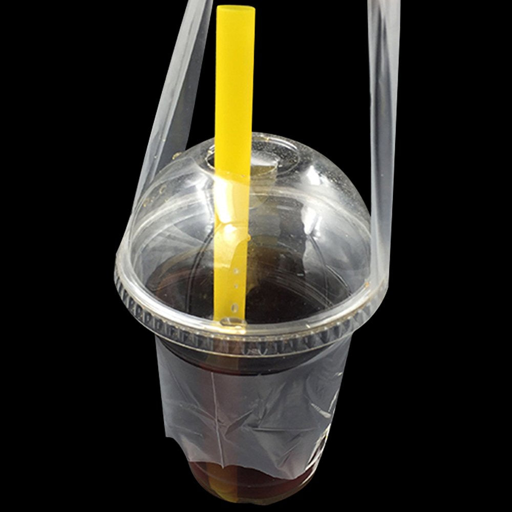 FERENLI 12.5x23cm 100 Pcs Clear Plastic Handle Drink Containers Bags T Type Delivery Hanging Carry Take Out Beverage Coffee Milk Juice Water Hole Liquid Single Cup Storage Bags