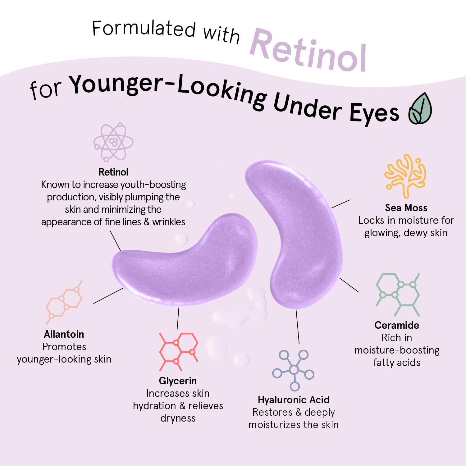 grace & stella Retinol Under Eye Patches for Puffy Eyes and Dark Circles, Restoring Gel Under Eye Masks with Hyaluronic Acid - Vegan Cruelty-Free Skincare - Gifts for Teen Girls (Purple, 6 Pairs)