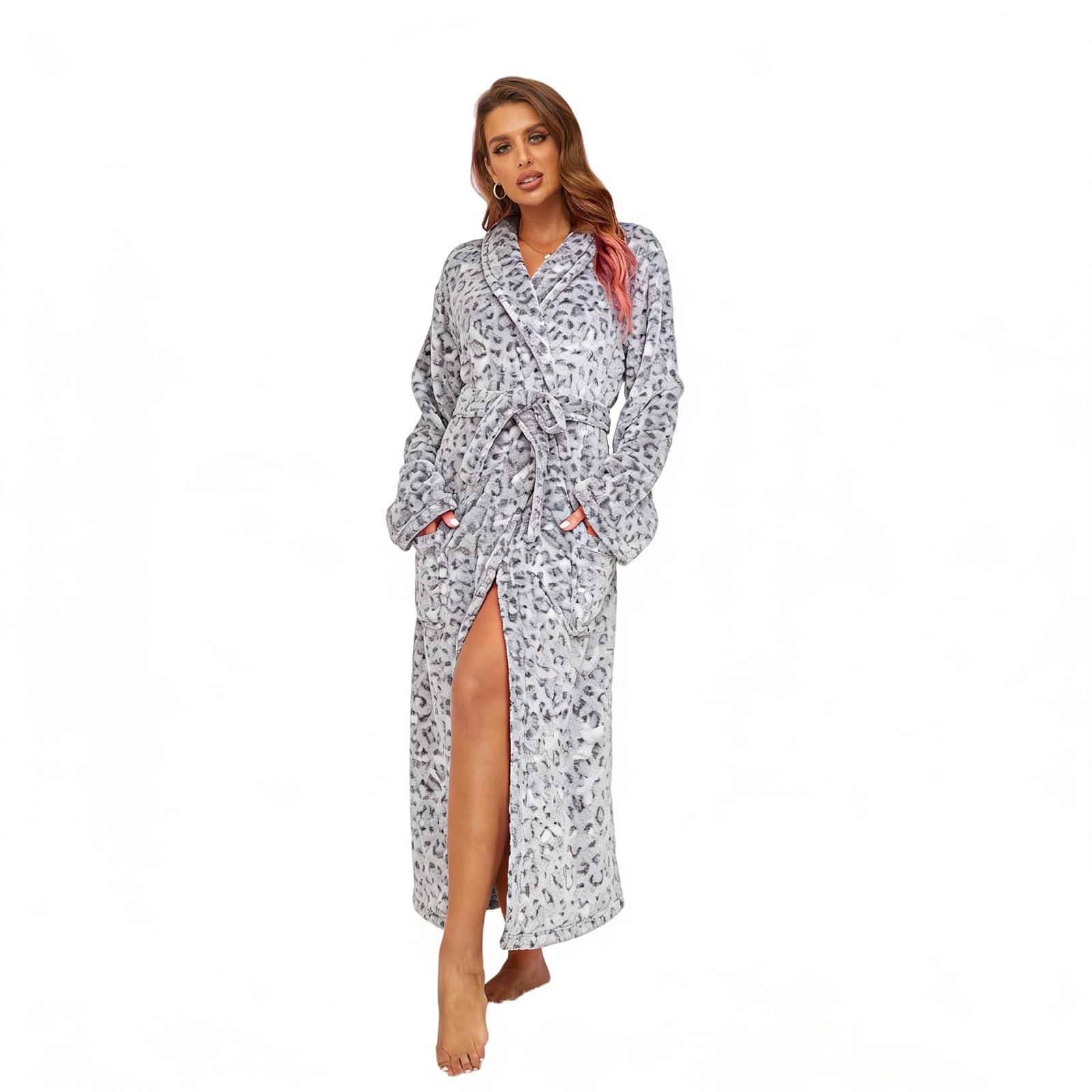 RONGTAI Womens Bathrobe Ladies Fleece Plush Warm Long Robes Fleece Nightgown Sleepwear