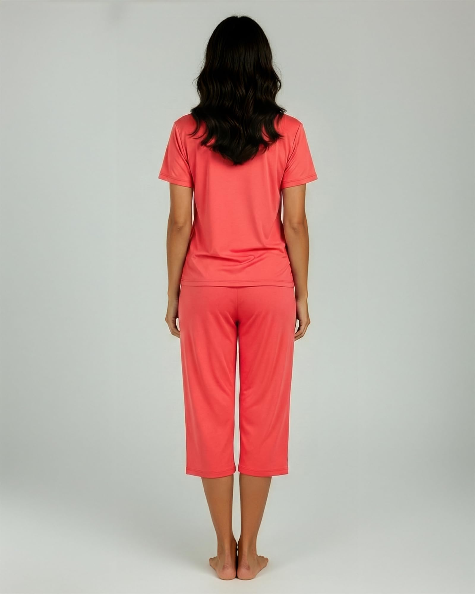 Real Essentials 2 Pack: Womens Pajamas Short Sleeve Sleepwear Tops and Capri Pants Pjs Print Pajama Sets (Available In Plus)