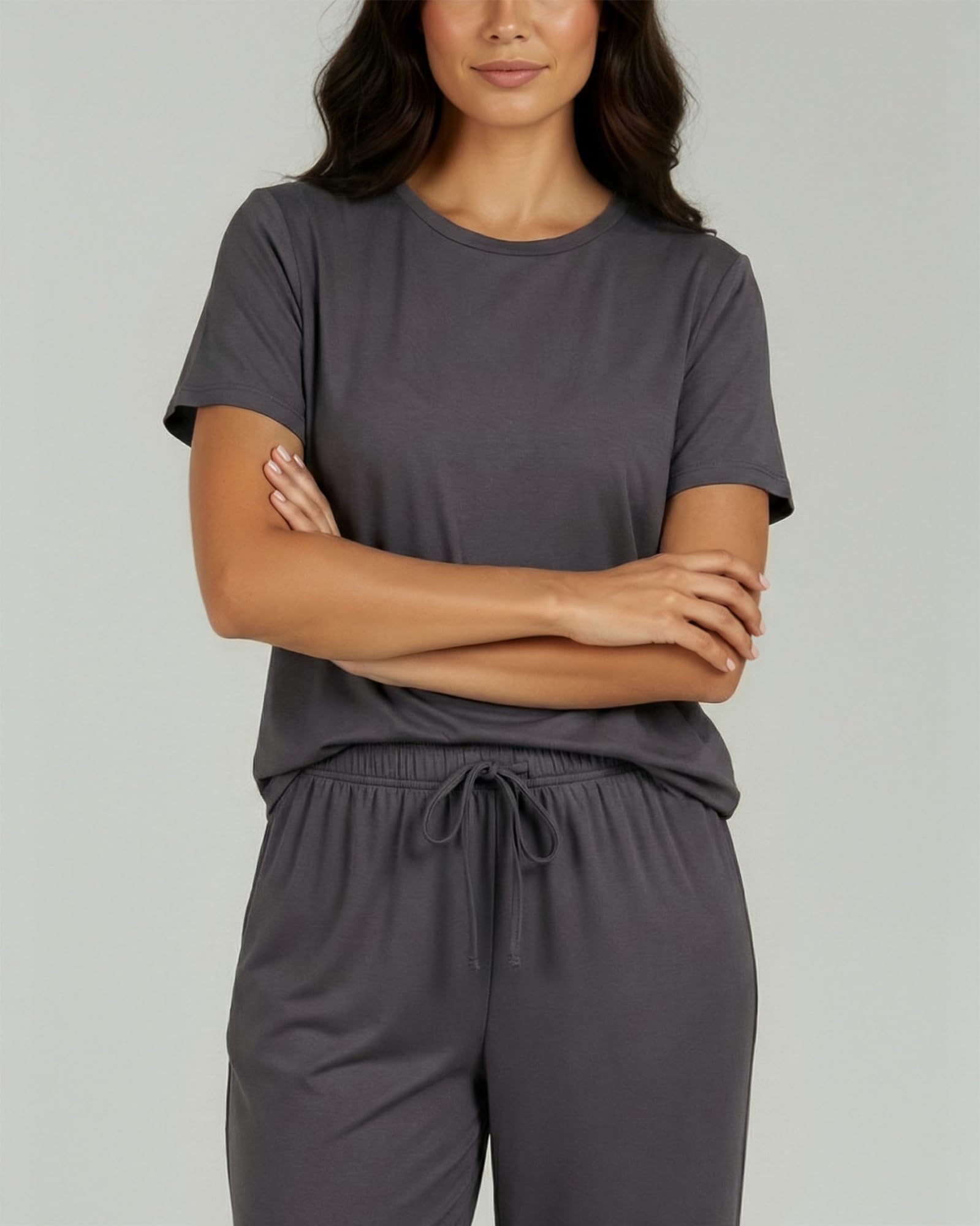 Real Essentials 2 Pack: Womens Pajamas Short Sleeve Sleepwear Tops and Capri Pants Pjs Print Pajama Sets (Available In Plus)