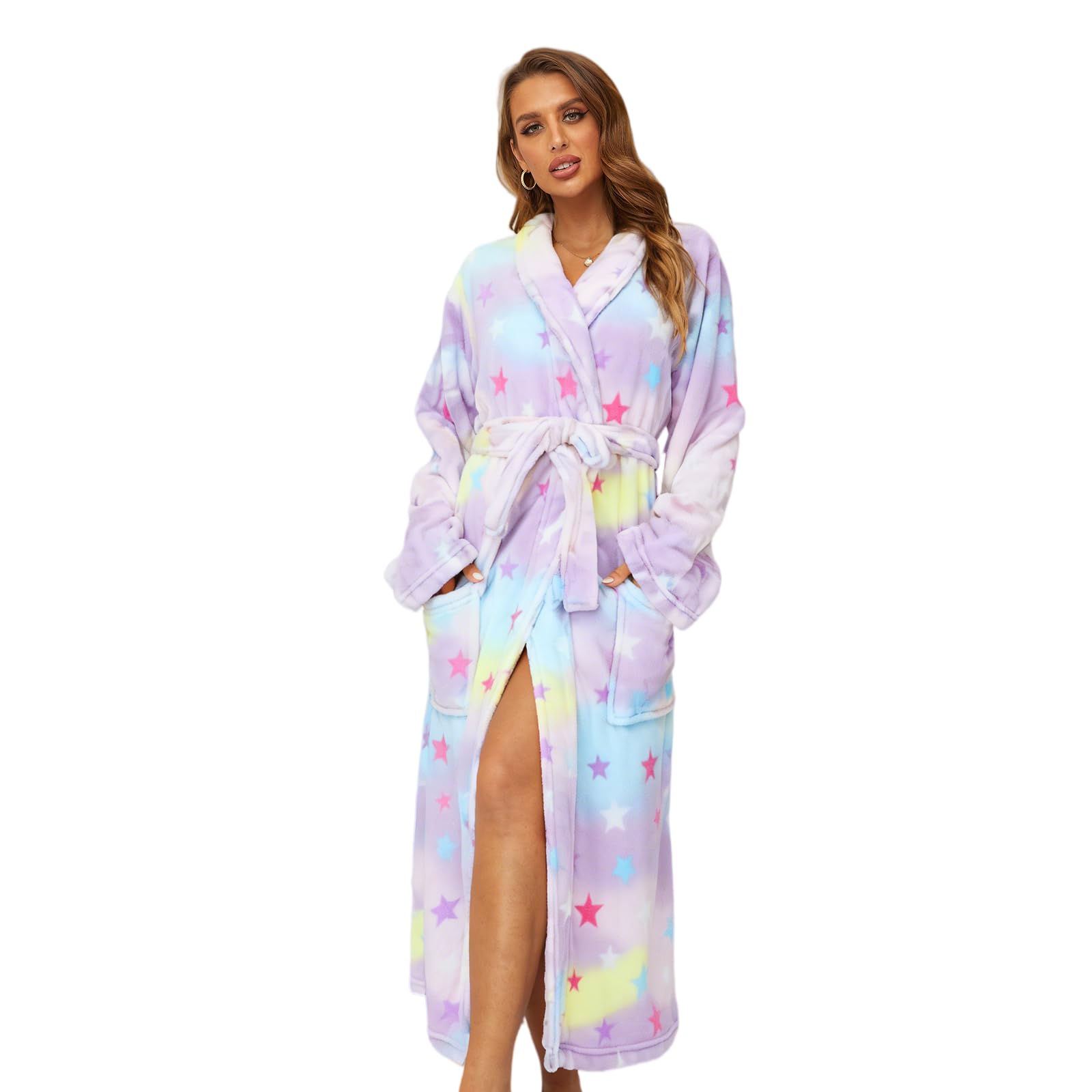 RONGTAI Womens Bathrobe Ladies Fleece Plush Warm Long Robes Fleece Nightgown Sleepwear