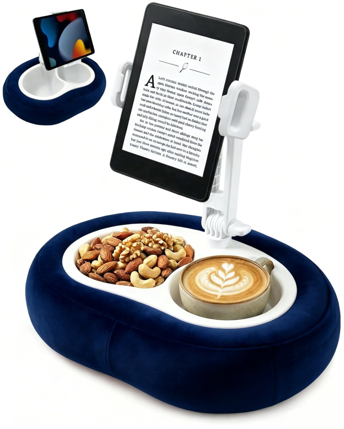 Tablet Pillow Stand, Compatible with 5"-12.9" Kindle, iPad, Phone/Tablet, Google, Samsung, 360° Rotating Phone Holder for Bed, Soft Plush Fabric, Detachable Bowl, Reading and Relaxation on Bed, Pink