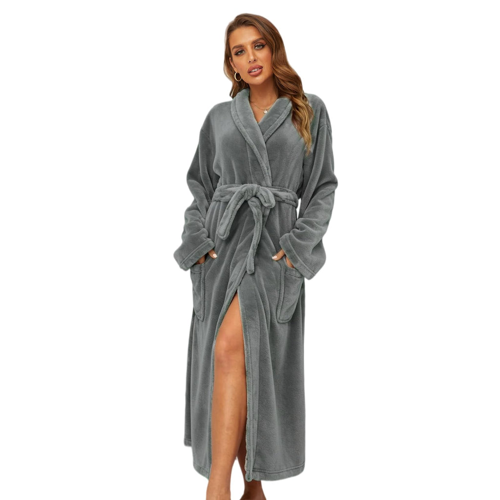 RONGTAI Womens Bathrobe Ladies Fleece Plush Warm Long Robes Fleece Nightgown Sleepwear