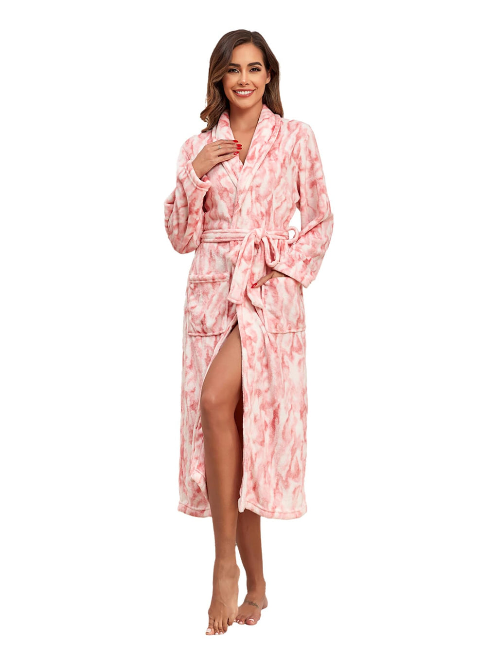 RONGTAI Womens Bathrobe Ladies Fleece Plush Warm Long Robes Fleece Nightgown Sleepwear
