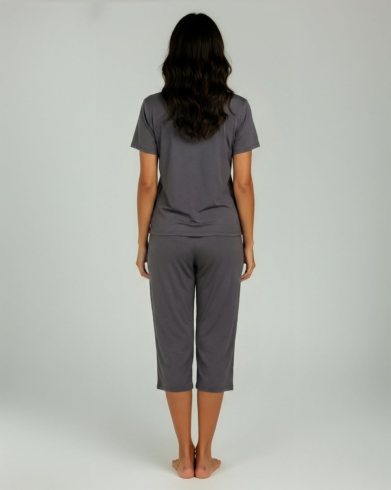 Real Essentials 2 Pack: Womens Pajamas Short Sleeve Sleepwear Tops and Capri Pants Pjs Print Pajama Sets (Available In Plus)