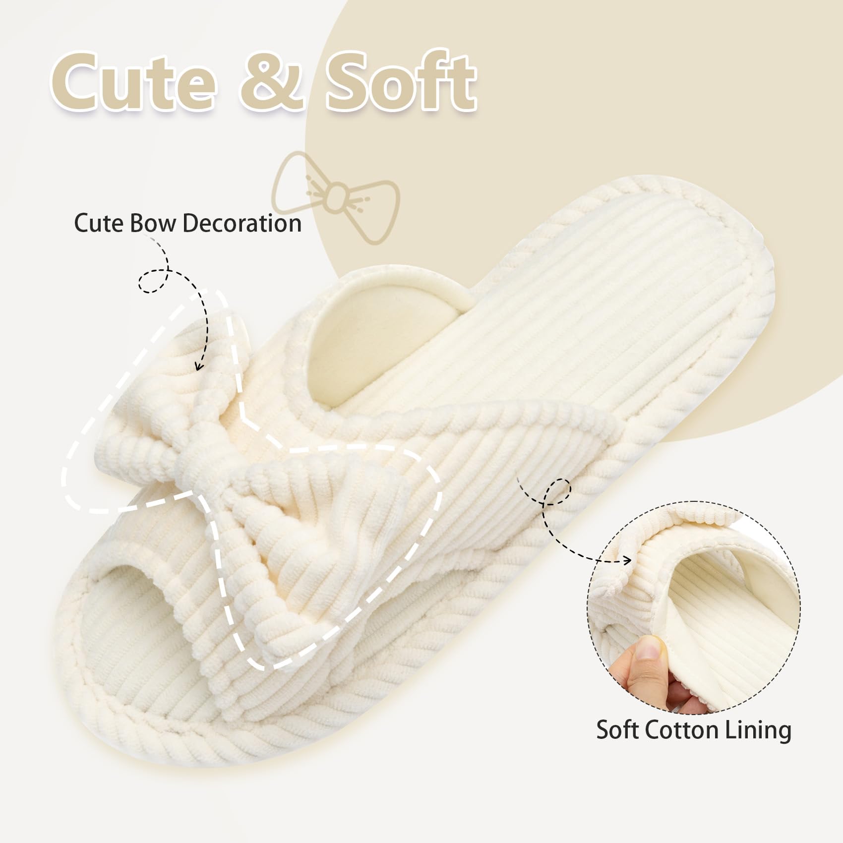 GOEWY Cute Slippers for Women Indoor and Outdoor Cozy Soft Bow Open Toe Womens Slippers with Memory Foam Anti-Skid Sole Slides Spa Birthday Gifts for Women Mom Her Ladies Bridesmaid