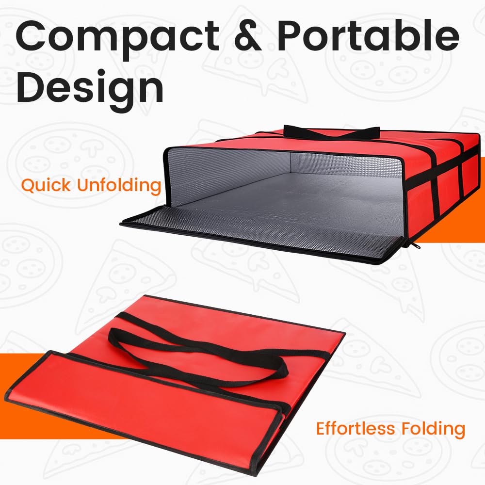 Bodaon Insulated Pizza Delivery Bag, 20" x 20" x 6" Pizza Warmer Bags for Carry Hot, Food Warmers for Parties, Pizza Thermal Insulation, Pizza Carrier for Catering, Red, 1-Pack