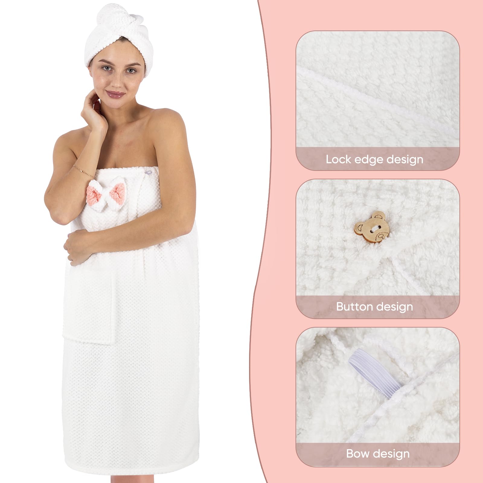 Spa Robe Bath wrap Towels for Women and Hair Drying Towel Waffle Spa Wraps with Pocket Adjustable Closure Lightweight Towel Wraps for Bath Shower (4, Purple)