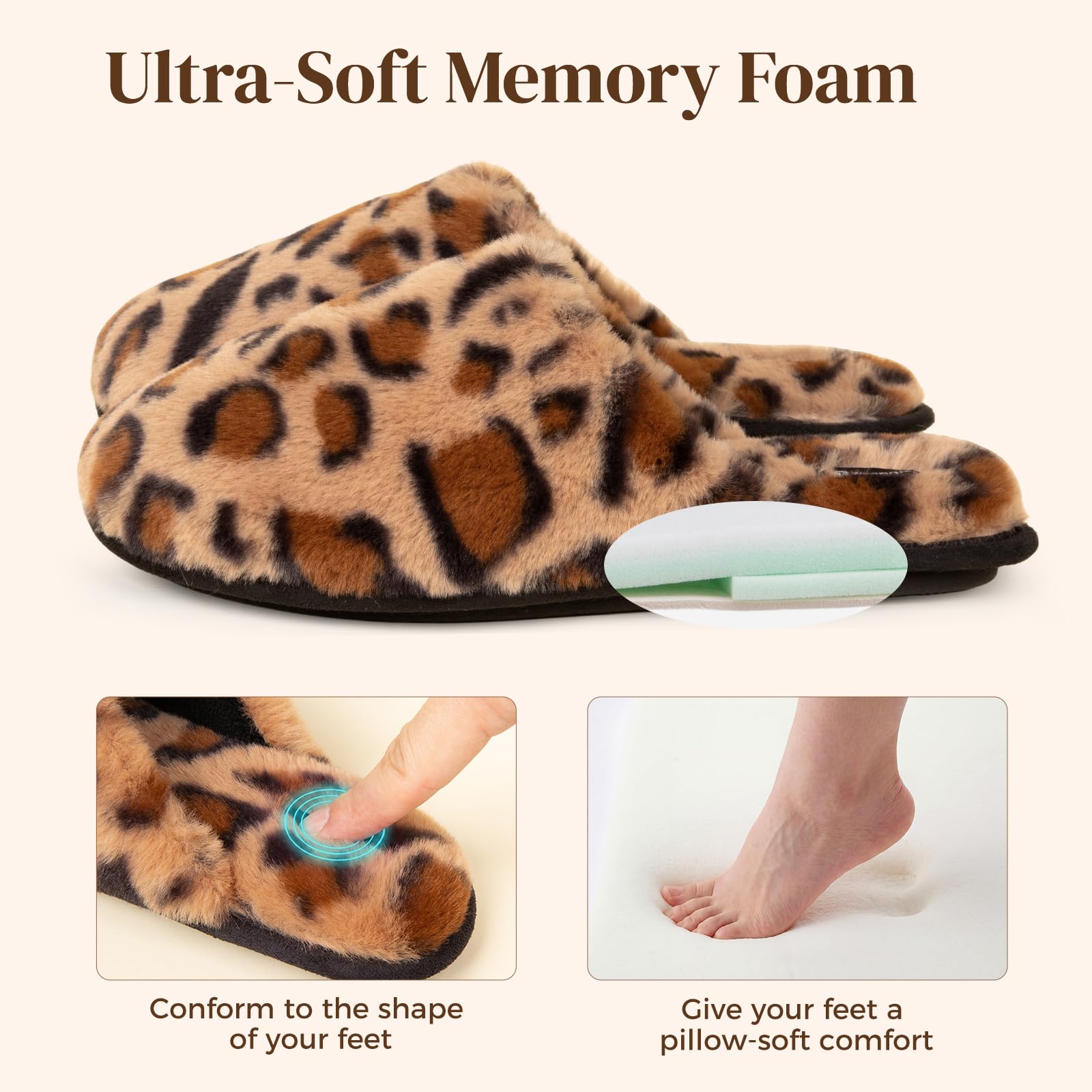 Snug Leaves Women's Fuzzy Scuff Slippers Soft Comfy Memory Foam Non-slip Indoor House Shoes