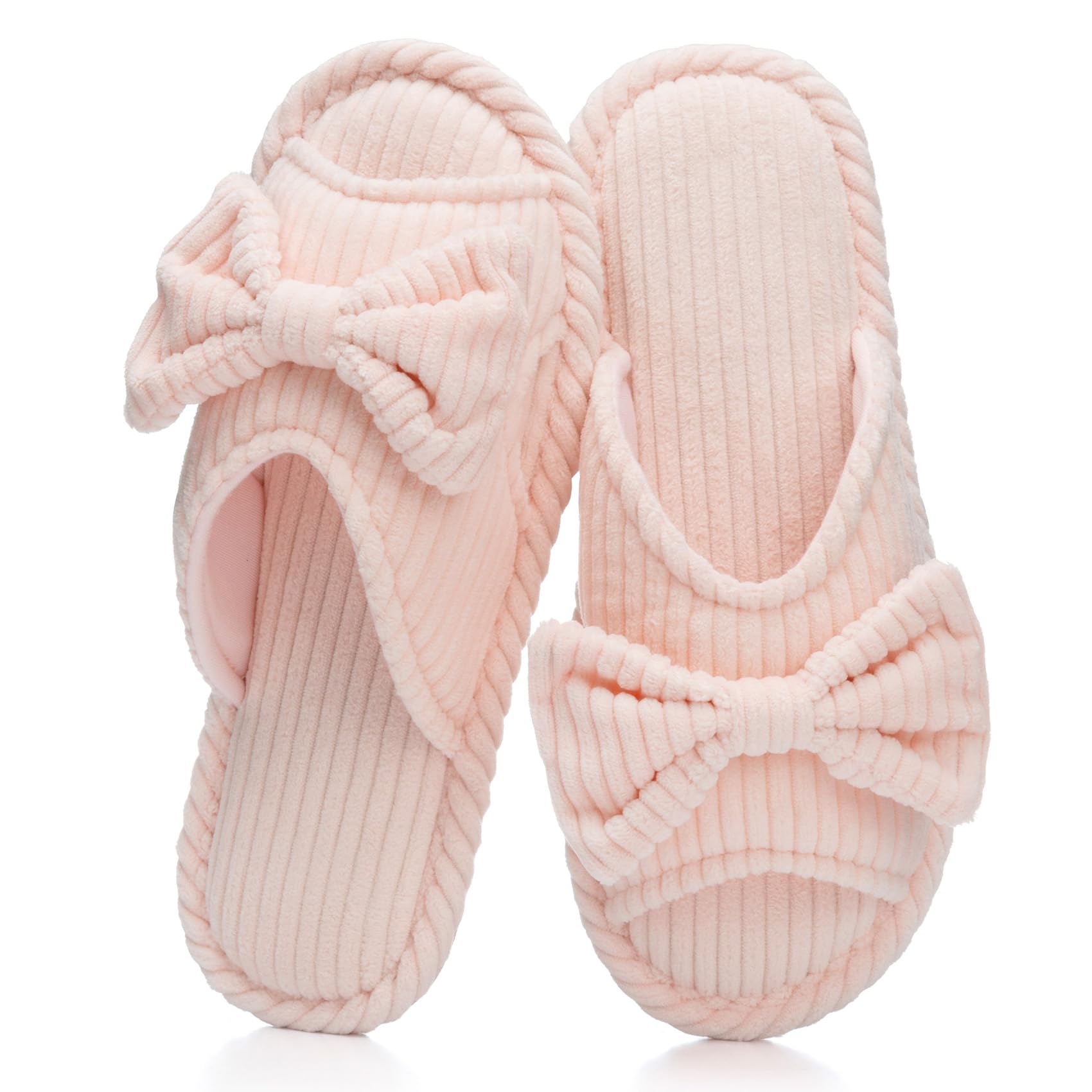 GOEWY Cute Slippers for Women Indoor and Outdoor Cozy Soft Bow Open Toe Womens Slippers with Memory Foam Anti-Skid Sole Slides Spa Birthday Gifts for Women Mom Her Ladies Bridesmaid