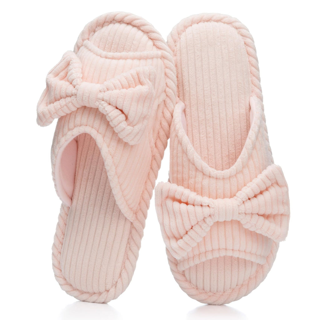 GOEWY Cute Slippers for Women Indoor and Outdoor Cozy Soft Bow Open Toe Womens Slippers with Memory Foam Anti-Skid Sole Slides Spa Birthday Gifts for Women Mom Her Ladies Bridesmaid