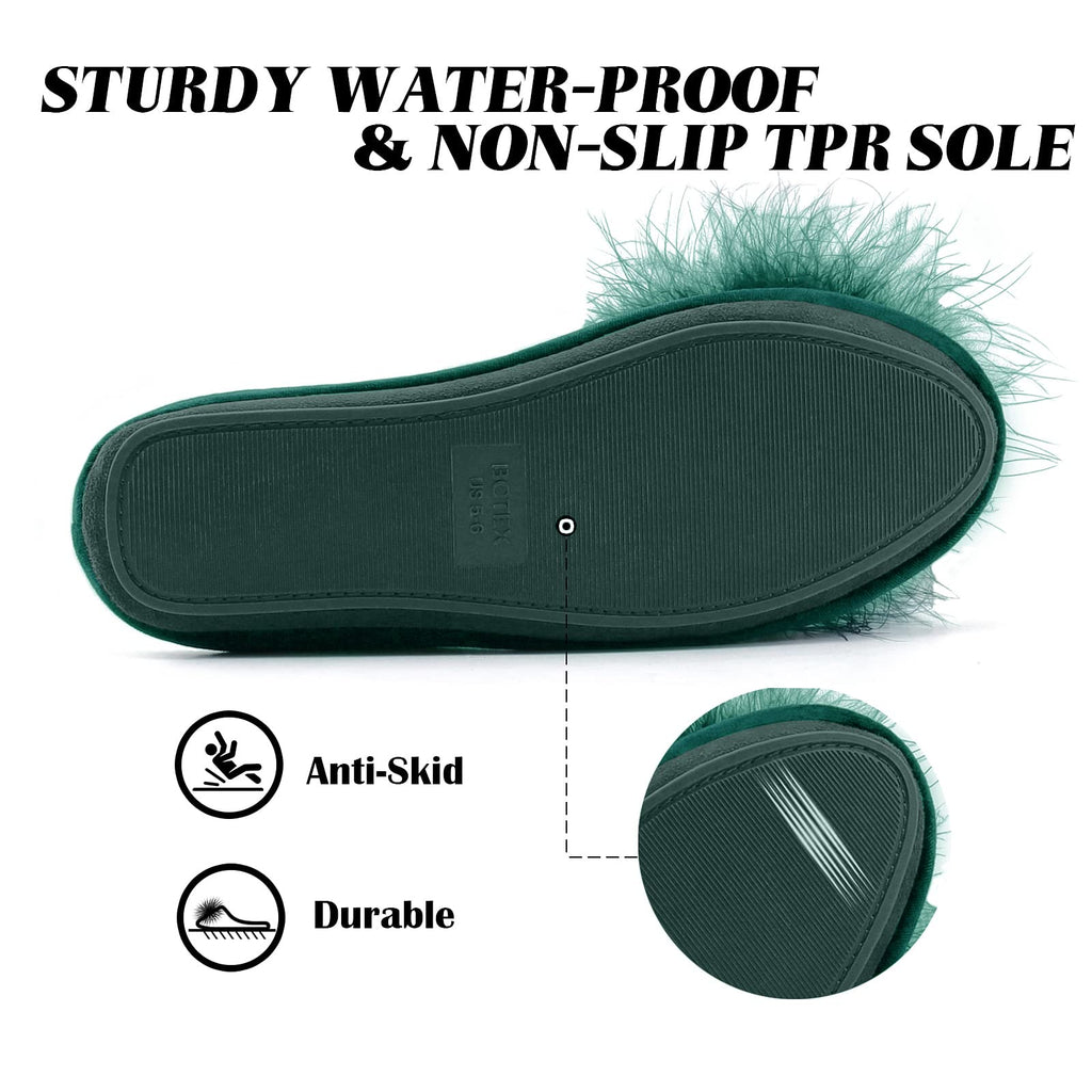 BCTEX COLL Women's Cozy Velvet Memory Foam House Slipper, Ladies Fuzzy Bedroom Slipper Non-slip Sole
