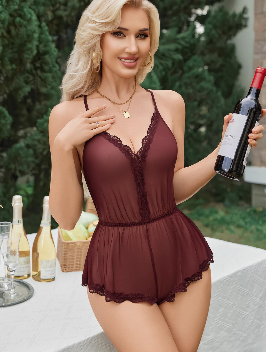 Avidlove Women's Sexy Lingerie Lightweight Floral Cami Romper Criss Cross Backless Summer Sleepwear