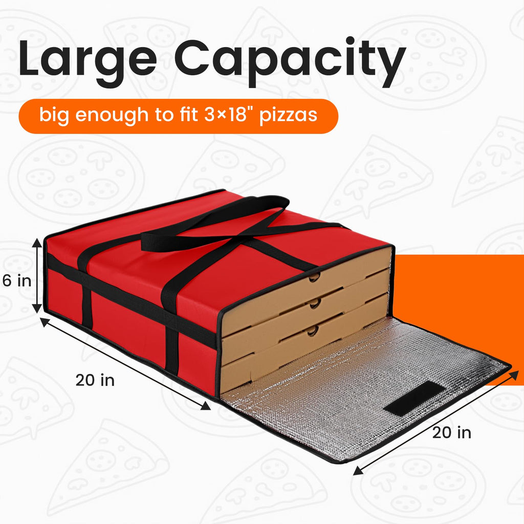 Bodaon Insulated Pizza Delivery Bag, 20" x 20" x 6" Pizza Warmer Bags for Carry Hot, Food Warmers for Parties, Pizza Thermal Insulation, Pizza Carrier for Catering, Red, 1-Pack