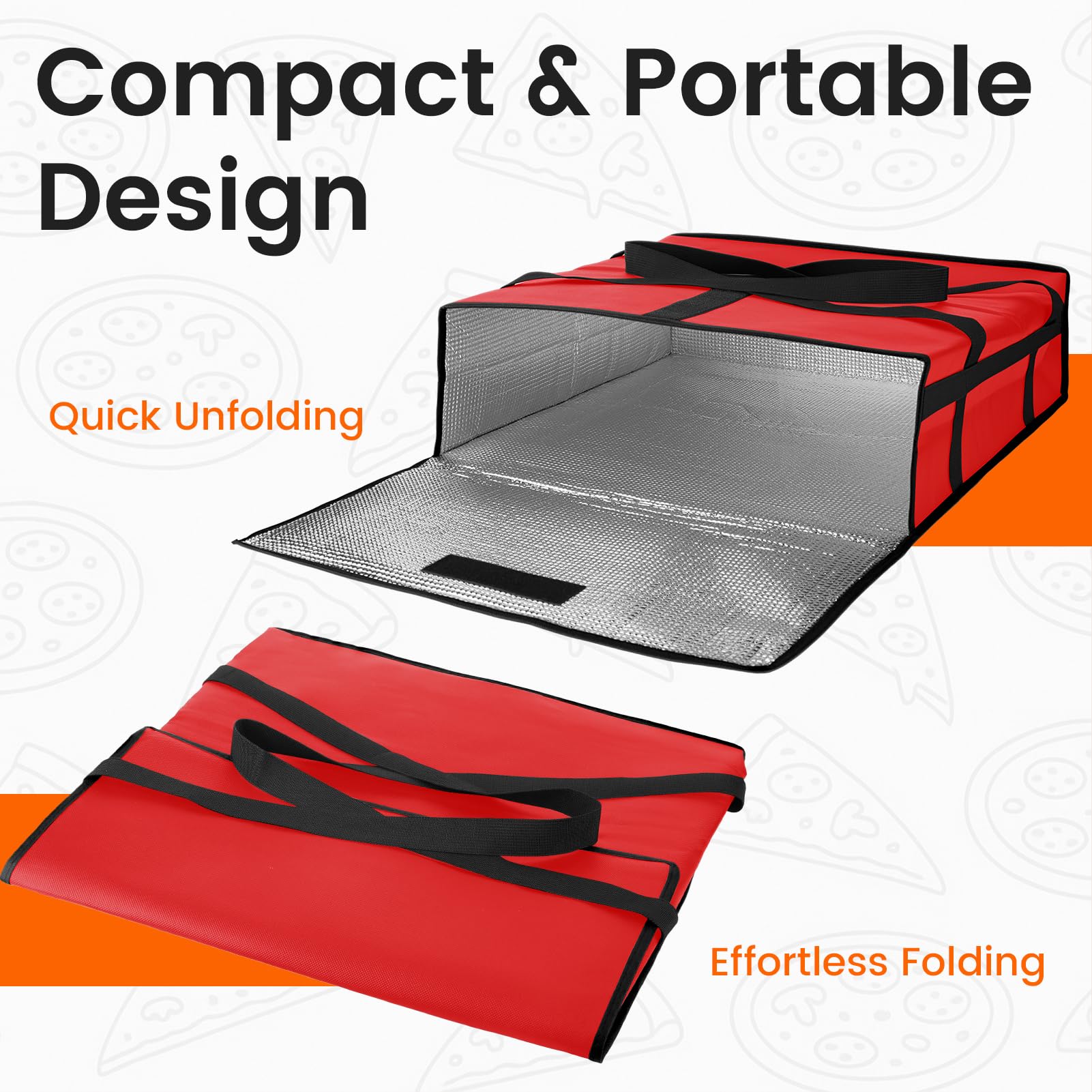 Bodaon Insulated Pizza Delivery Bag, 20" x 20" x 6" Pizza Warmer Bags for Carry Hot, Food Warmers for Parties, Pizza Thermal Insulation, Pizza Carrier for Catering, Red, 1-Pack