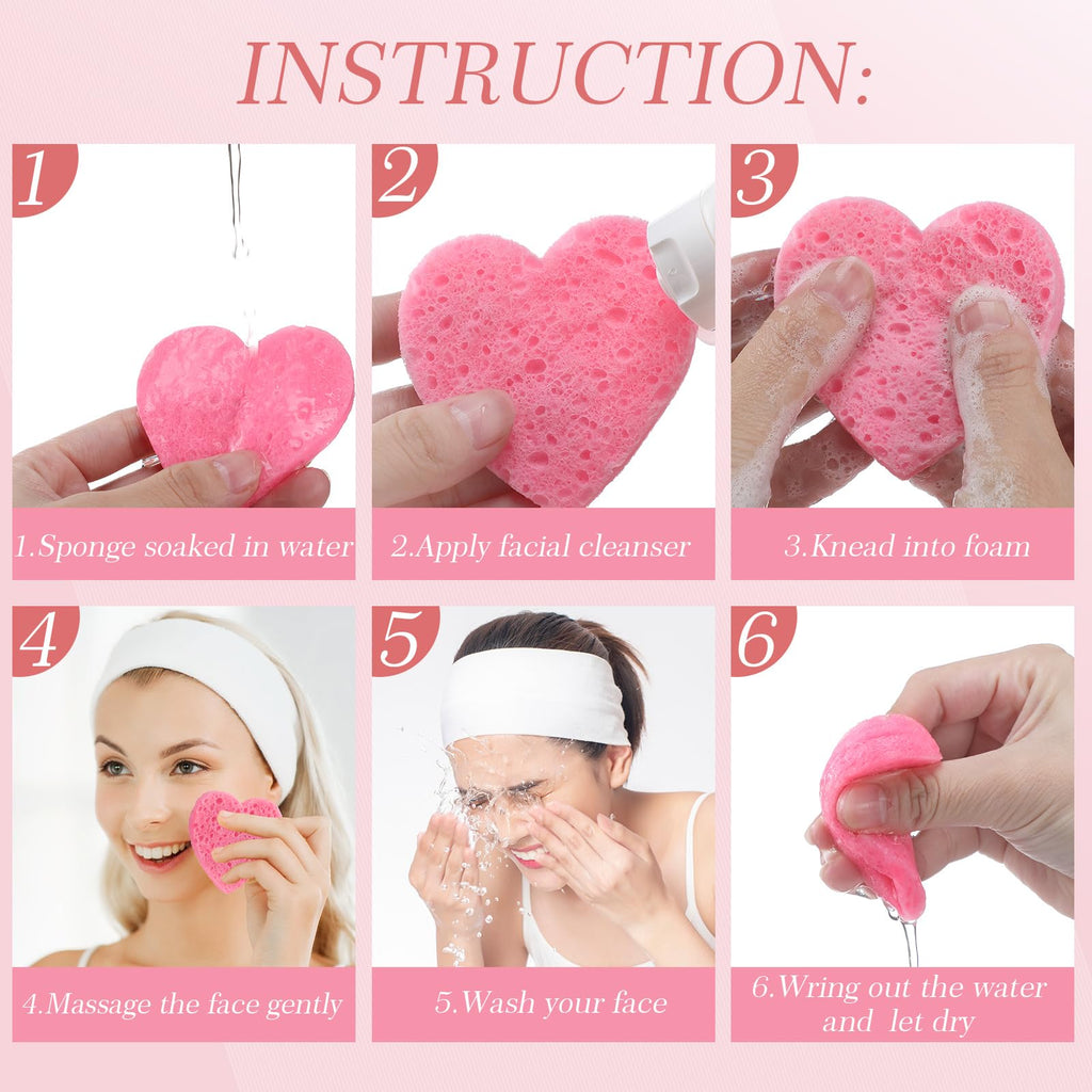 Sieral 120 Pcs Compressed Facial Sponges for Women with Container Disposable Face Sponge Pads for Mask Washing Face Cleansing Exfoliating Pore Esthetician Makeup Removal(Heart,Multicolor)