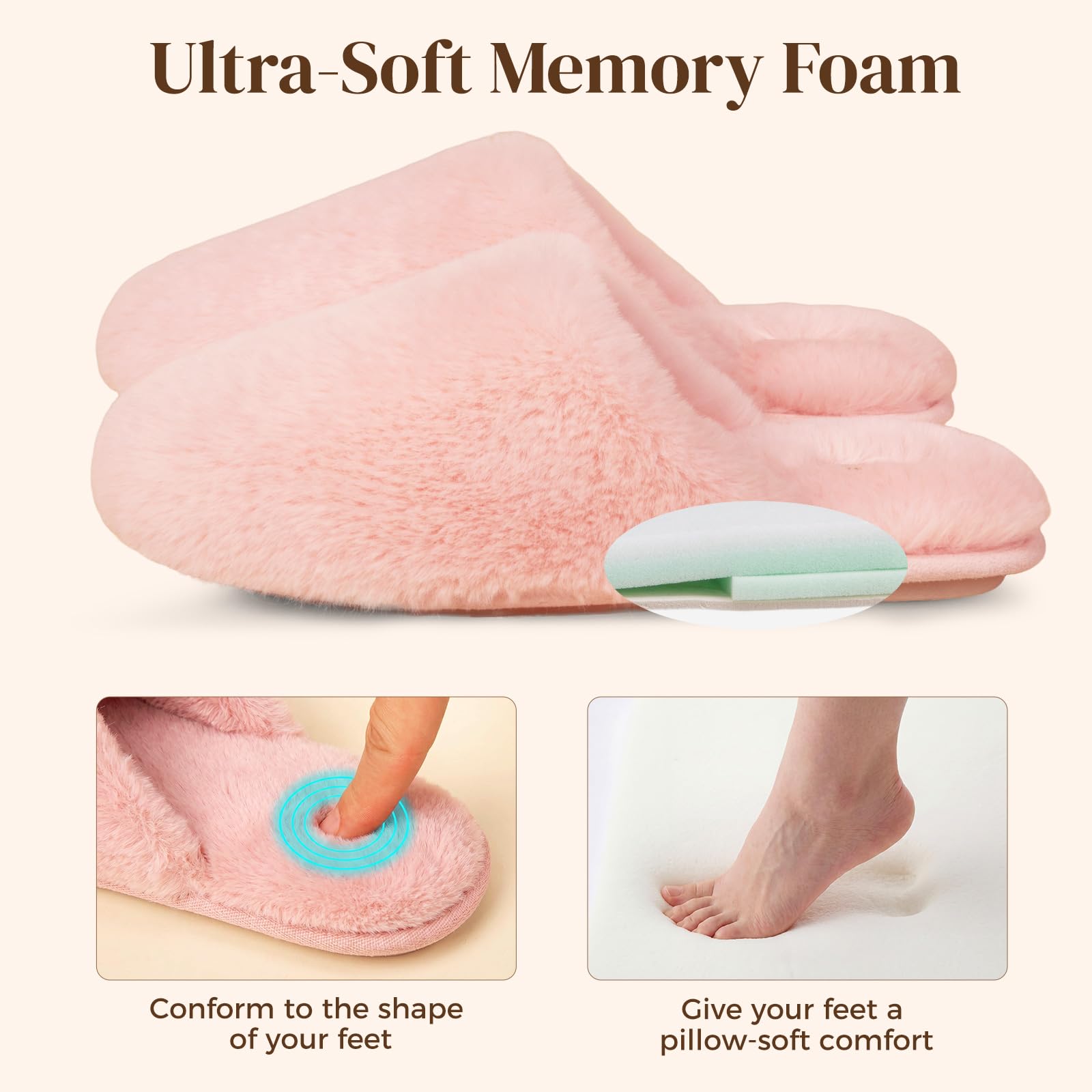 Snug Leaves Women's Fuzzy Scuff Slippers Soft Comfy Memory Foam Non-slip Indoor House Shoes