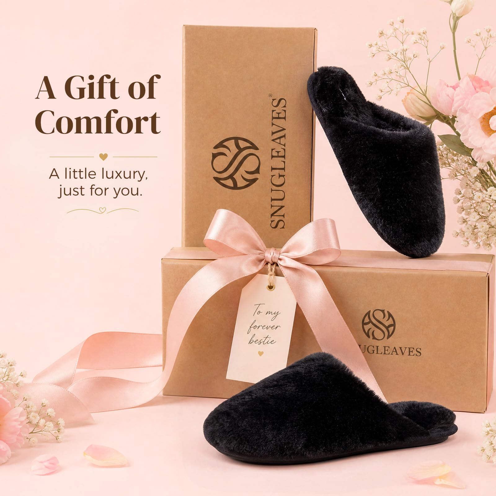 Snug Leaves Women's Fuzzy Scuff Slippers Soft Comfy Memory Foam Non-slip Indoor House Shoes